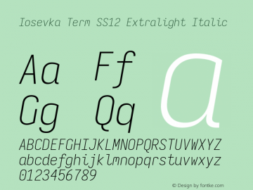 Iosevka Term SS12 Extralight Italic Version 5.0.8 Font Sample