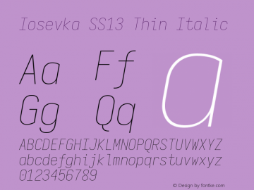 Iosevka SS13 Thin Italic Version 5.0.8 Font Sample