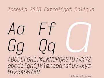 Iosevka SS13 Extralight Oblique Version 5.0.8 Font Sample
