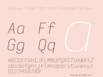 Iosevka Fixed SS13 Thin Extended Oblique Version 5.0.8 Font Sample