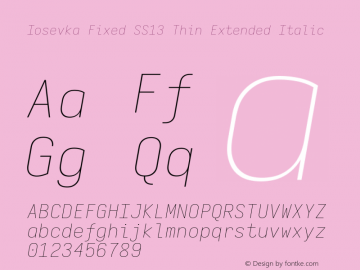 Iosevka Fixed SS13 Thin Extended Italic Version 5.0.8 Font Sample