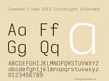 Iosevka Fixed SS13 Extralight Extended Version 5.0.8 Font Sample