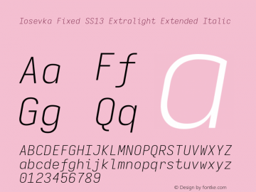 Iosevka Fixed SS13 Extralight Extended Italic Version 5.0.8 Font Sample