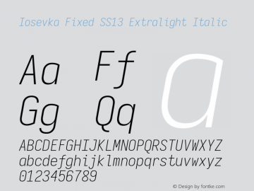 Iosevka Fixed SS13 Extralight Italic Version 5.0.8 Font Sample