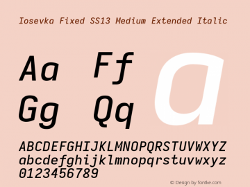 Iosevka Fixed SS13 Medium Extended Italic Version 5.0.8 Font Sample