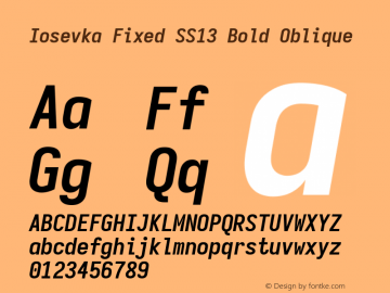 Iosevka Fixed SS13 Bold Oblique Version 5.0.8 Font Sample