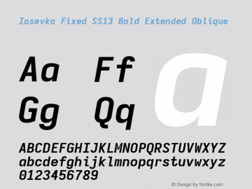 Iosevka Fixed SS13 Bold Extended Oblique Version 5.0.8 Font Sample