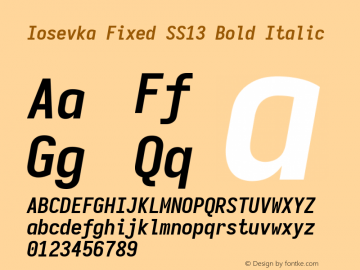 Iosevka Fixed SS13 Bold Italic Version 5.0.8 Font Sample