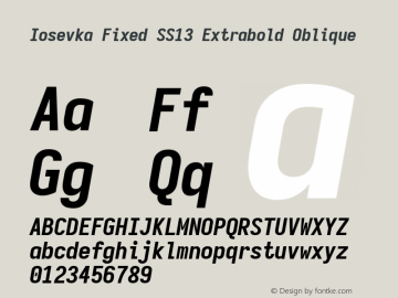 Iosevka Fixed SS13 Extrabold Oblique Version 5.0.8 Font Sample