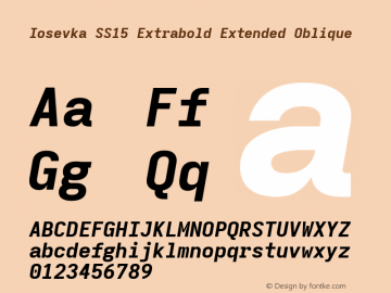 Iosevka SS15 Extrabold Extended Oblique Version 5.0.8 Font Sample