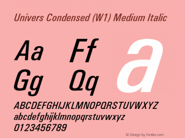 Univers Condensed (W1) Medium Italic 19: 94039图片样张