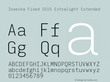 Iosevka Fixed SS15 Extralight Extended Version 5.0.8 Font Sample