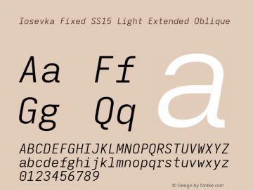 Iosevka Fixed SS15 Light Extended Oblique Version 5.0.8 Font Sample