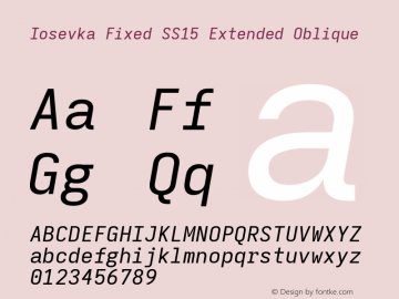 Iosevka Fixed SS15 Extended Oblique Version 5.0.8 Font Sample