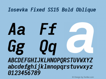 Iosevka Fixed SS15 Bold Oblique Version 5.0.8 Font Sample