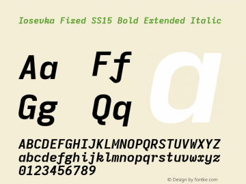 Iosevka Fixed SS15 Bold Extended Italic Version 5.0.8 Font Sample