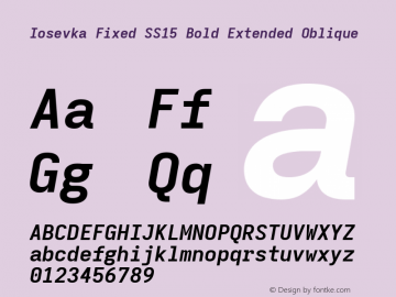 Iosevka Fixed SS15 Bold Extended Oblique Version 5.0.8 Font Sample