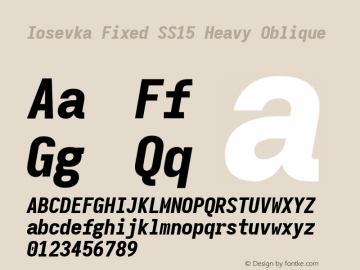 Iosevka Fixed SS15 Heavy Oblique Version 5.0.8 Font Sample