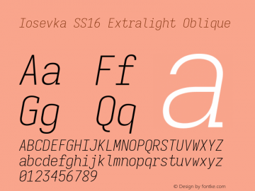 Iosevka SS16 Extralight Oblique Version 5.0.8 Font Sample