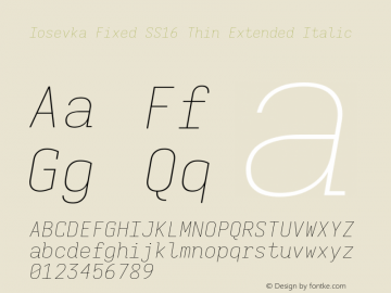 Iosevka Fixed SS16 Thin Extended Italic Version 5.0.8图片样张