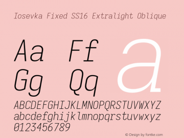 Iosevka Fixed SS16 Extralight Oblique Version 5.0.8图片样张