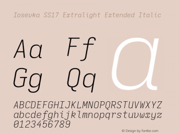 Iosevka SS17 Extralight Extended Italic Version 5.0.8 Font Sample