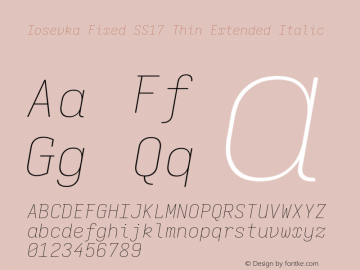 Iosevka Fixed SS17 Thin Extended Italic Version 5.0.8 Font Sample