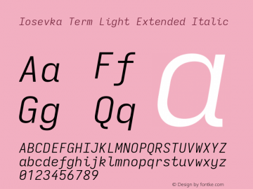 Iosevka Term Light Extended Italic Version 5.0.8; ttfautohint (v1.8.3) Font Sample