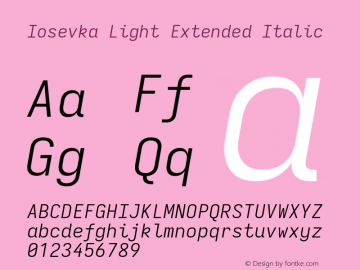 Iosevka Light Extended Italic Version 5.0.8; ttfautohint (v1.8.3) Font Sample