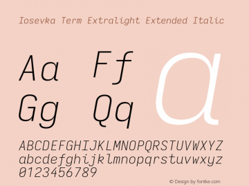 Iosevka Term Extralight Extended Italic Version 5.0.8; ttfautohint (v1.8.3)图片样张