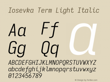 Iosevka Term Light Italic Version 5.0.8; ttfautohint (v1.8.3)图片样张