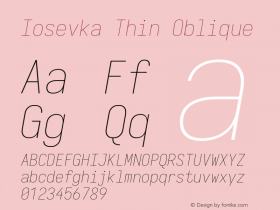 Iosevka Thin Oblique Version 5.0.8; ttfautohint (v1.8.3) Font Sample