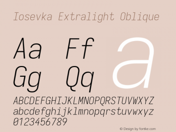 Iosevka Extralight Oblique Version 5.0.8; ttfautohint (v1.8.3)图片样张