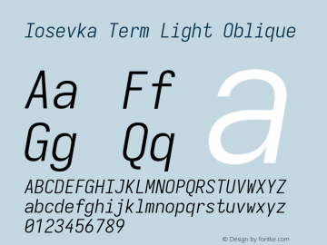 Iosevka Term Light Oblique Version 5.0.8; ttfautohint (v1.8.3)图片样张