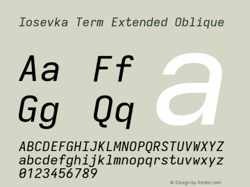 Iosevka Term Extended Oblique Version 5.0.8; ttfautohint (v1.8.3)图片样张