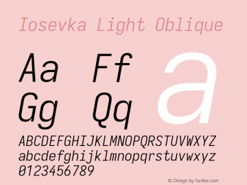 Iosevka Light Oblique Version 5.0.8; ttfautohint (v1.8.3)图片样张