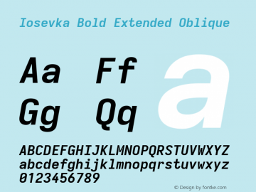 Iosevka Bold Extended Oblique Version 5.0.8; ttfautohint (v1.8.3) Font Sample
