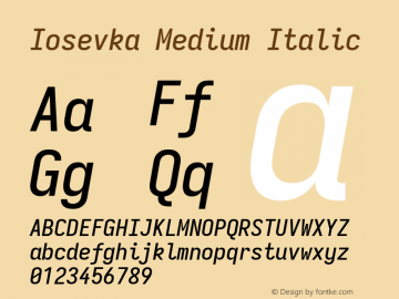 Iosevka Medium Italic Version 5.0.8; ttfautohint (v1.8.3)图片样张