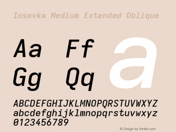 Iosevka Medium Extended Oblique Version 5.0.8; ttfautohint (v1.8.3) Font Sample