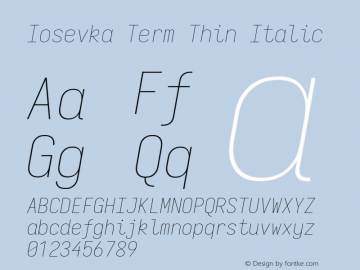 Iosevka Term Thin Italic Version 5.0.8; ttfautohint (v1.8.3)图片样张