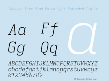 Iosevka Term Slab Extralight Extended Italic Version 5.0.8; ttfautohint (v1.8.3)图片样张