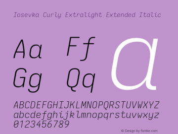 Iosevka Curly Extralight Extended Italic Version 5.0.8; ttfautohint (v1.8.3)图片样张