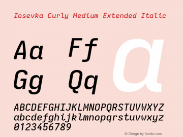 Iosevka Curly Medium Extended Italic Version 5.0.8; ttfautohint (v1.8.3)图片样张