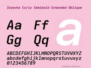 Iosevka Curly Semibold Extended Oblique Version 5.0.8; ttfautohint (v1.8.3)图片样张