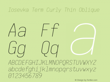 Iosevka Term Curly Thin Oblique Version 5.0.8; ttfautohint (v1.8.3) Font Sample