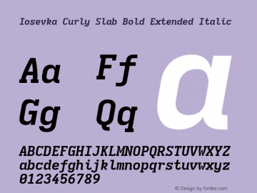 Iosevka Curly Slab Bold Extended Italic Version 5.0.8; ttfautohint (v1.8.3) Font Sample
