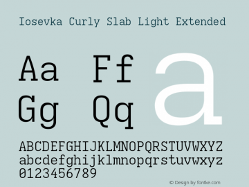 Iosevka Curly Slab Light Extended Version 5.0.8; ttfautohint (v1.8.3) Font Sample