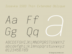 Iosevka SS03 Thin Extended Oblique Version 5.0.8; ttfautohint (v1.8.3) Font Sample