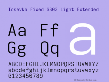 Iosevka Fixed SS03 Light Extended Version 5.0.8; ttfautohint (v1.8.3) Font Sample
