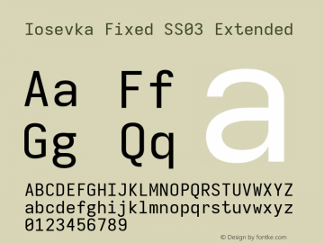 Iosevka Fixed SS03 Extended Version 5.0.8; ttfautohint (v1.8.3) Font Sample